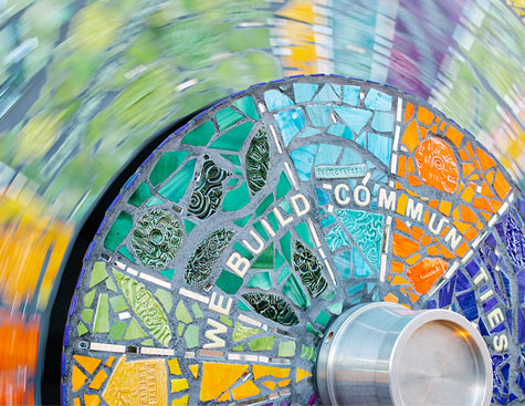 artistic wheel in lowes foods city park in hickory, north carolina