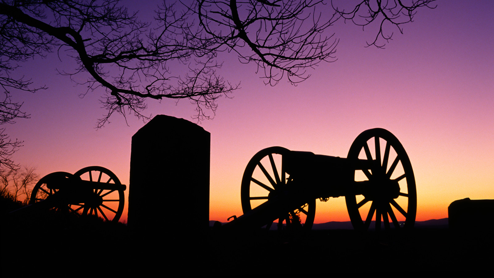 Relics from the civil War sit in the sunset