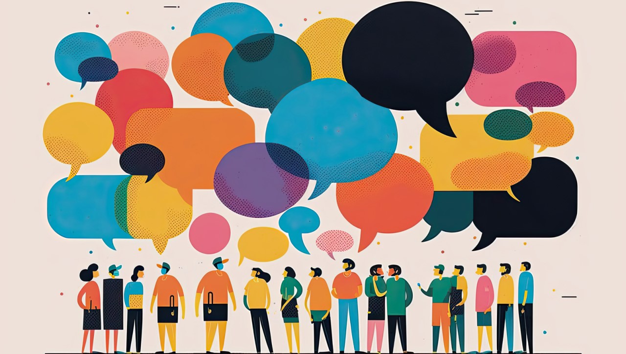Image of people with speech bubbles overhead