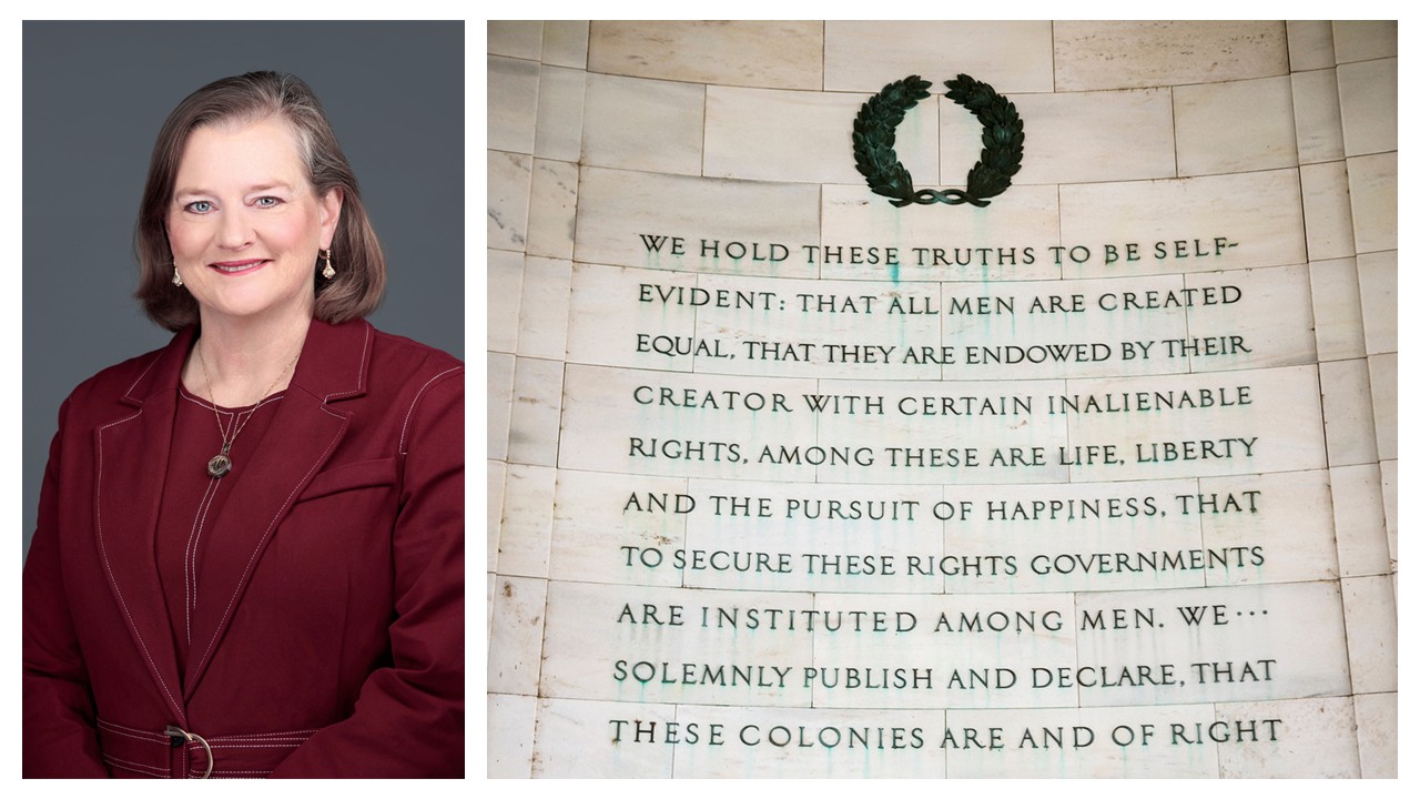 Image of Julia Novak and words from the Declaration of Independence