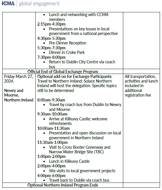 2026 Global Exchange Schedule 3 December 2025