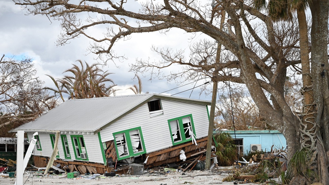 A home in Fort Myers Beach, Florida, ripped off its foundation during Hurricane Ian in September 2022.