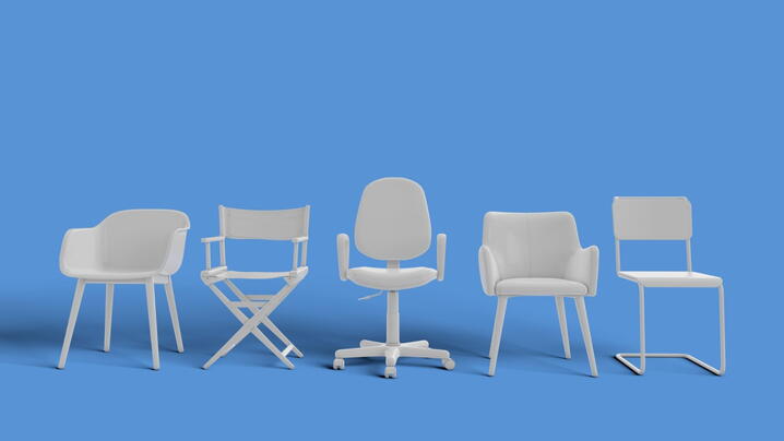 Image of five different types of office chairs