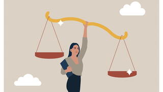 Illustration of woman holding up scales