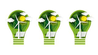 Images of lightbulbs with green energy icons