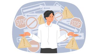 Illustration of person perplexed by traffic signs