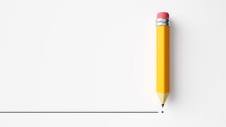 Image of pencil drawing a line with a period at the end