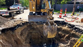 Public works crews on the scene during watermain break in St. Louis Park, Minnesota.
