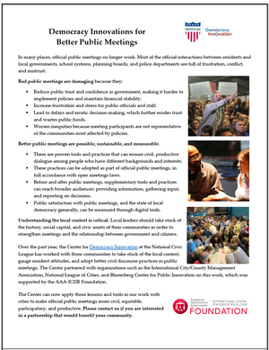 Document First Page Democracy Innovations for Better Public Meetings